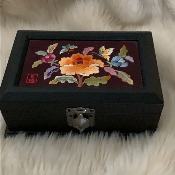 Jewelry Box w/ Embroidered Floral Butterfly Design